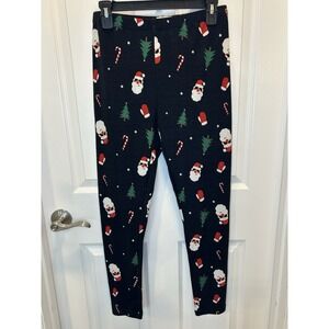 SO Brand Black Festive Santa‎ Candy Cane Women's Leggings Size Med